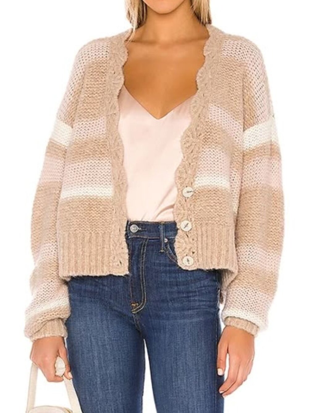 Free People Women's Fine Time Stripe Cardigan Sweater in Neutral Size Medium